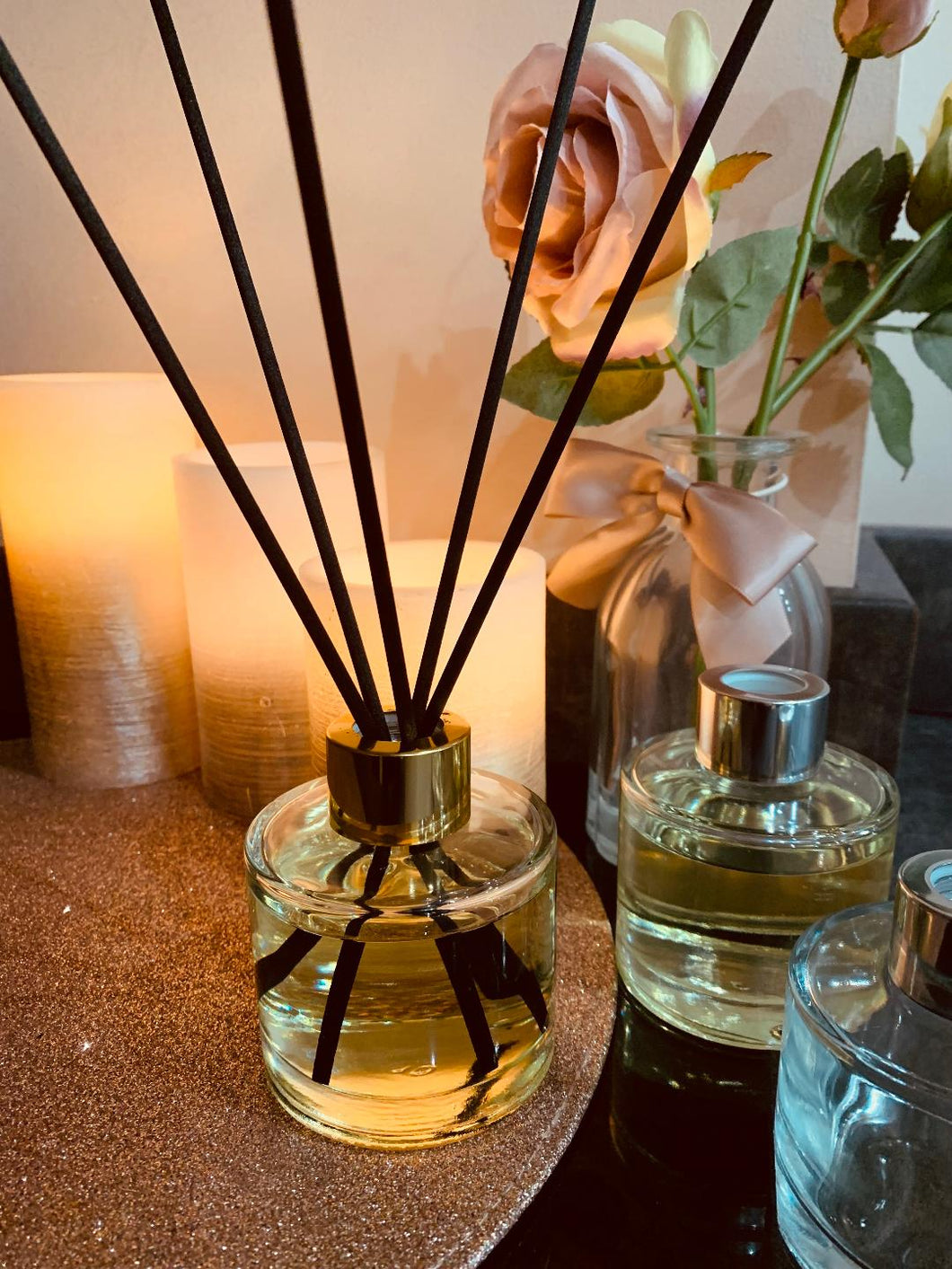 Reed Diffuser 100ml gold cap with black reeds - Select your scent
